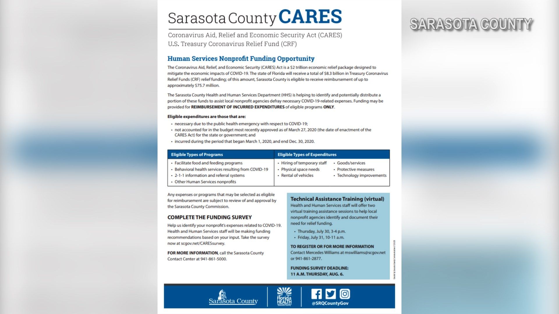 Sarasota County Commission to discuss CARES Act funding