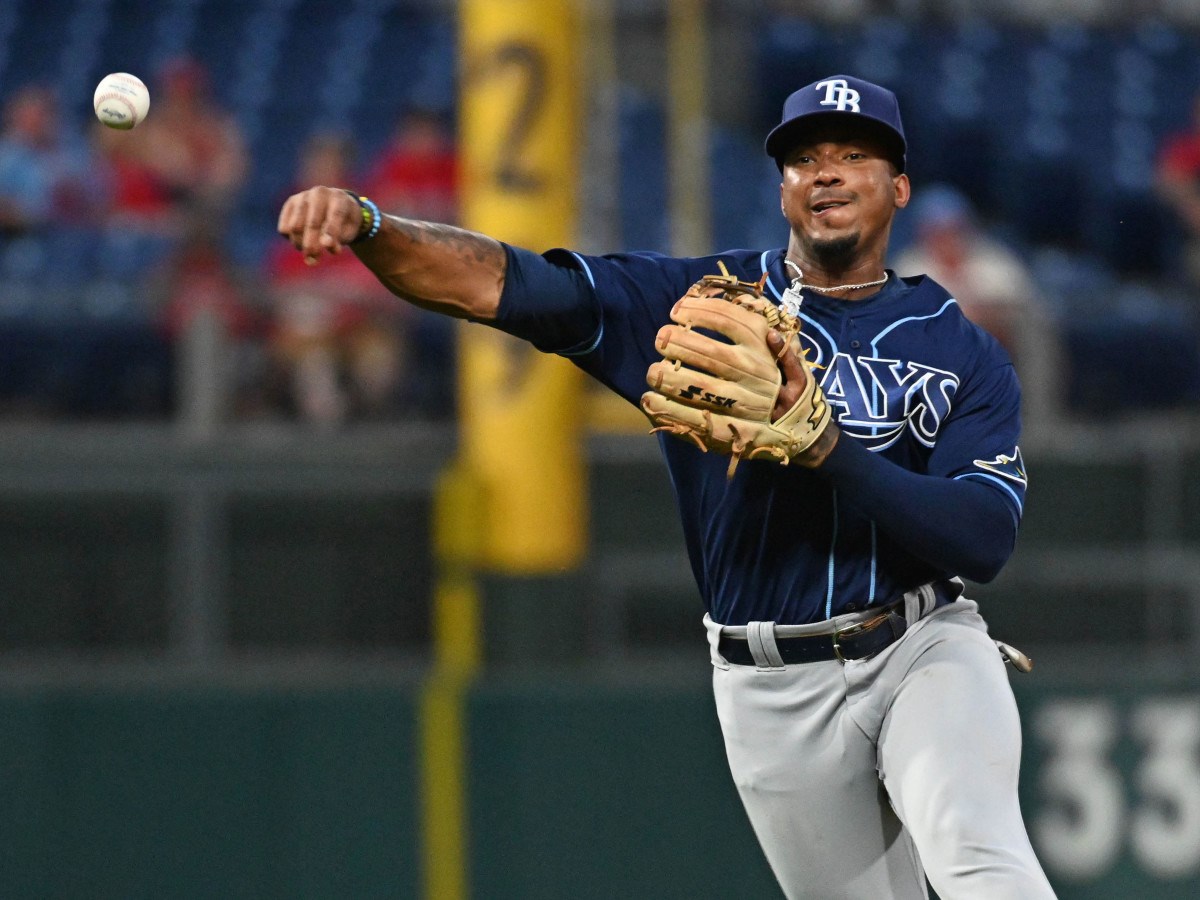 Sarasota FL USA; Tampa Bay Rays shortstop Wander Franco (5) throws