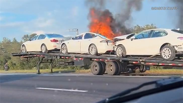 WATCH: Tesla Catches On Fire While Being Towed - Suncoast News And ...